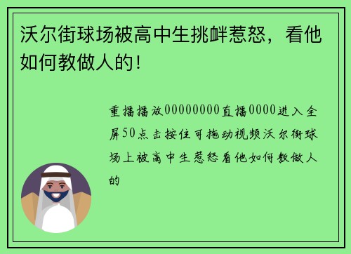 沃尔街球场被高中生挑衅惹怒，看他如何教做人的！
